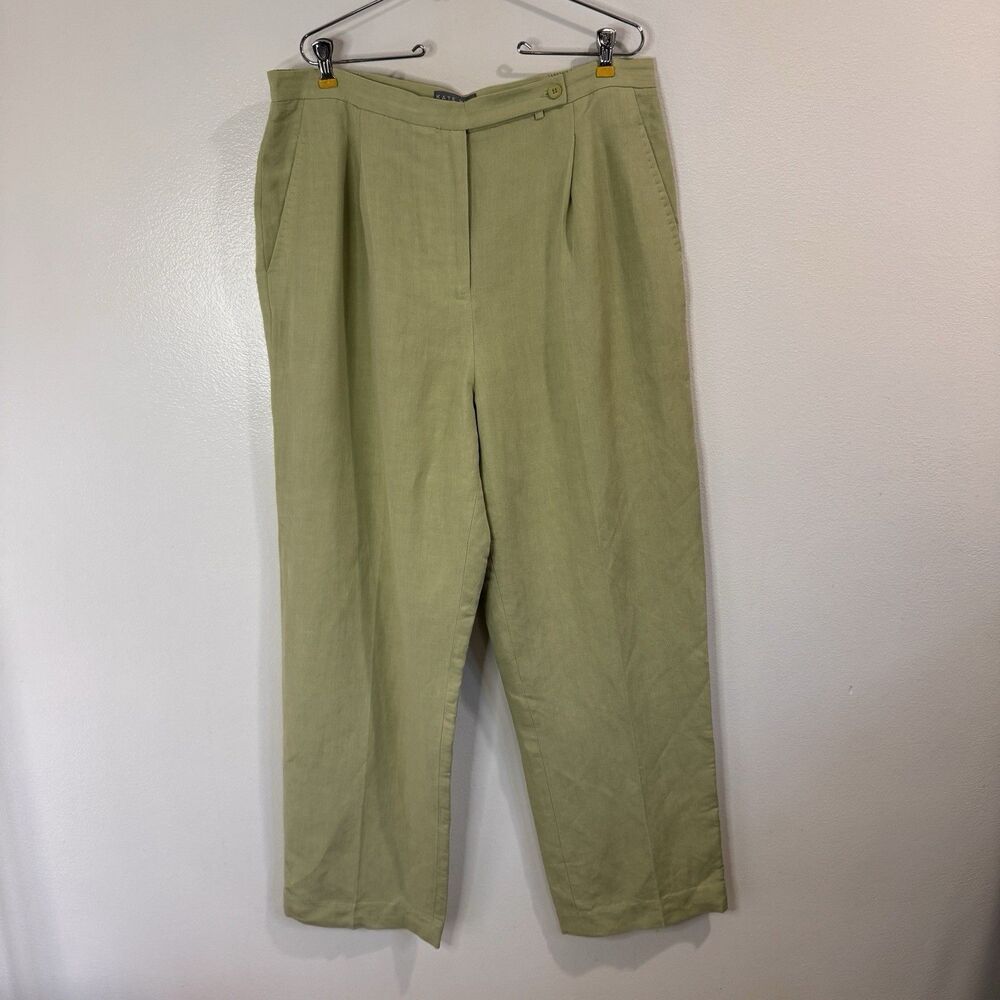 Kate Hill Pants Trousers 20W Linen Blend Lime Green Straight Leg High Rise